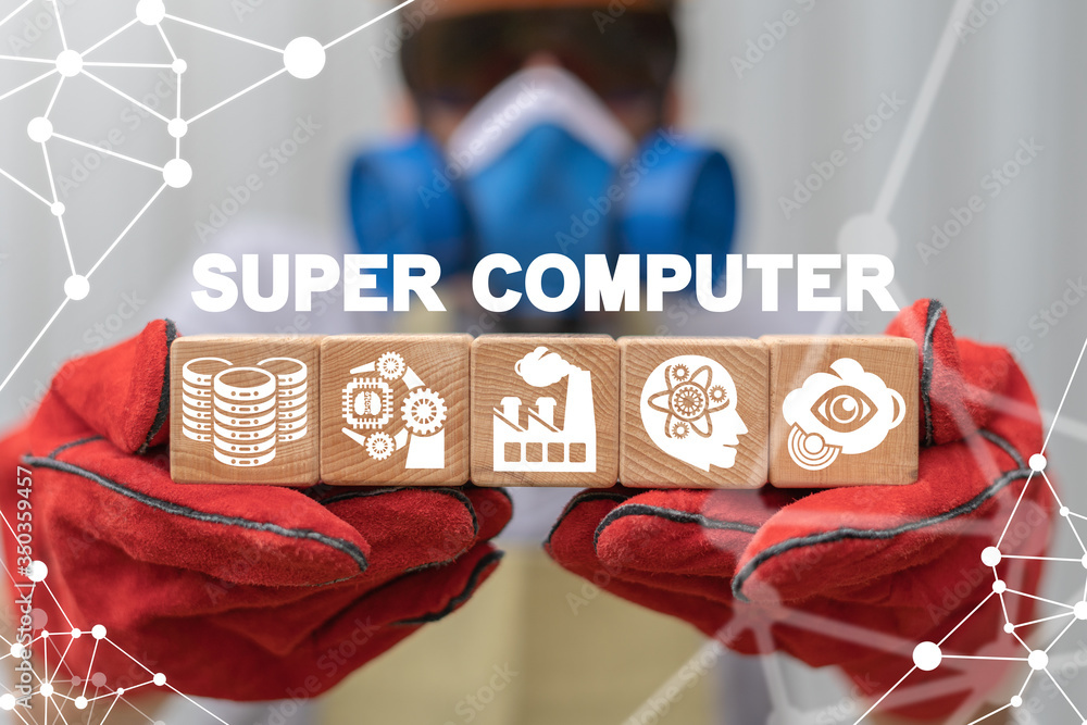 Aufkleber super computer industry 4.0 technology. computing server cluster cloud industrial production automat