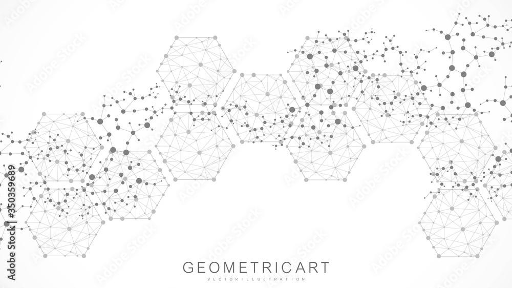 Poster hexagonal abstract background. big data visualization. global network connection