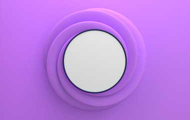 Minimalist abstract background, primitive geometrical figures, 3D render, white circle on a violet background, blank template for advertisement in minimalist style, background with geometric shapes