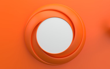 Minimalist abstract background, primitive geometrical figures, 3D render, white circle on a orange background, blank template for advertisement in minimalist style, background with geometric shapes