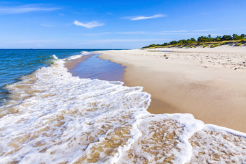 Beautiful sandy beach on Hel Peninsula, Baltic sea, Pomeranian Voivodeship, Poland. Hel is a...