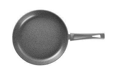 New frying pan isolated on white, top view. Cooking utensil