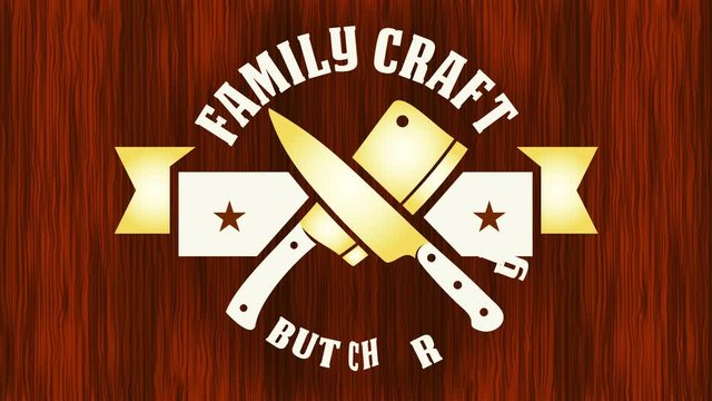 family craft butchery store with golden knives as corporate identity suggesting high quality meat cut manufacturer