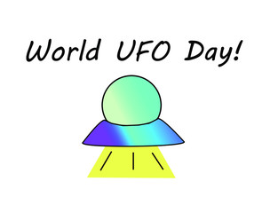 world ufo day banner or symbol, extraterrestrial beings . vector ufo illustration. flying saucer