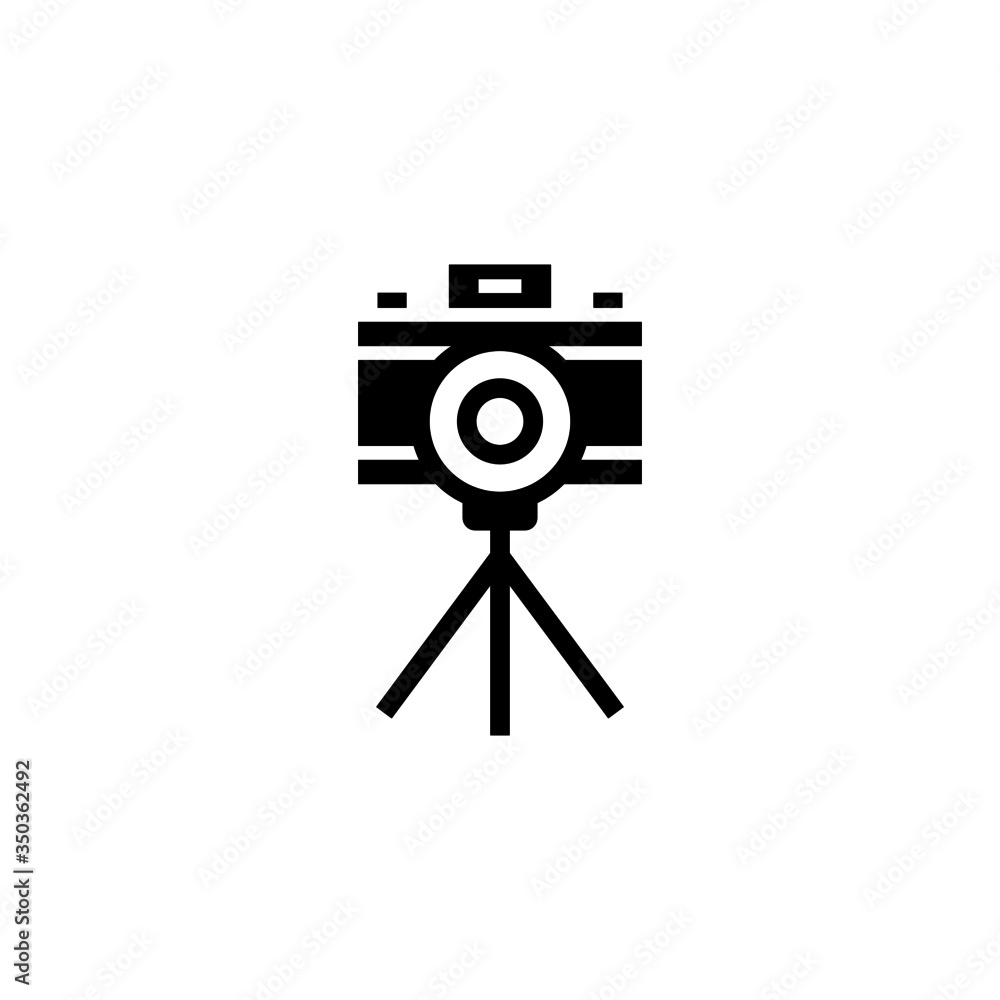Poster camera stand vector icon in black flat shape design isolated on white background