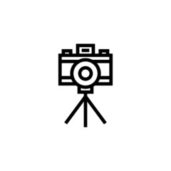 Camera stand vector icon in outline, linear style isolated on white background