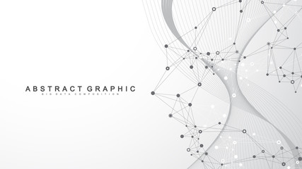 Abstract dynamic motion lines and dots background with colorful particles. Digital streaming background, wave flow. Plexus stream background. Big Data technology, vector illustration