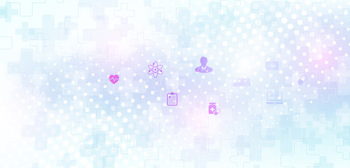 Abstract medical and science healthcare blue banner design template. Health care medicine concept. Medical innovation pharmaceutical tech banner. Wave flow. Vector illustration.