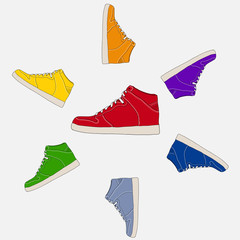 Illustration of multi-colored shoes
