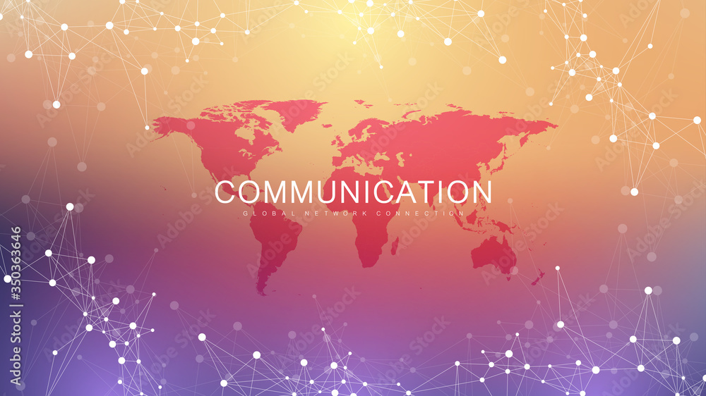 Poster Digits abstract background with connected line and dots. Digital neural networks. Network and connection background for your presentation. Graphic polygonal background. Vector illustration.