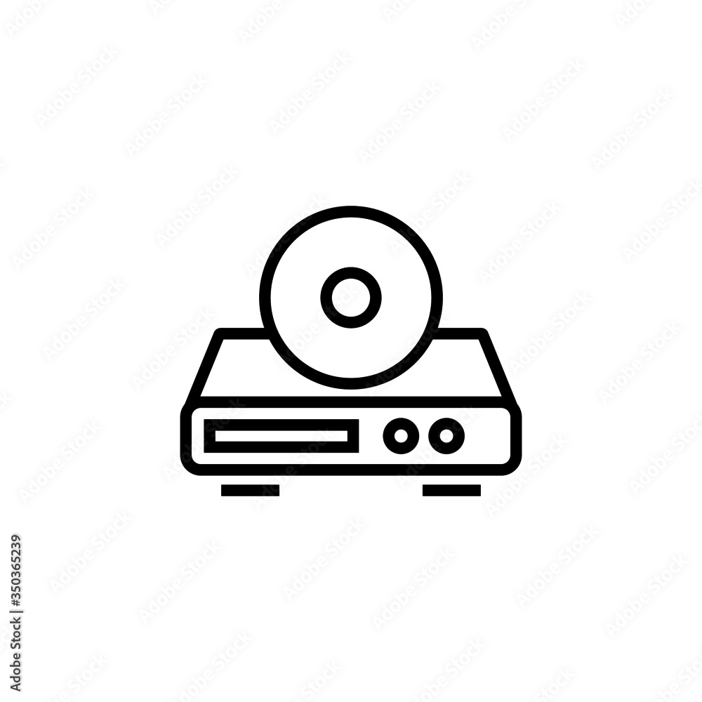 Poster dvd player vector icon in outline, linear style isolated on white background