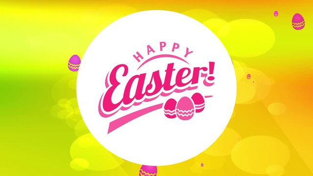 eggshell pursuit carnival announcement with script smiling easter on centered white curve creating shade on bubbly background