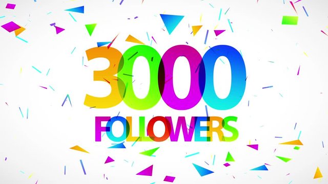 society media ad announcing 3000 followers accomplishment for proud vlogger with confetti and gigantic numbers