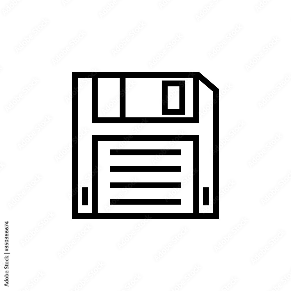 Poster floppy disk vector icon in outline, linear style isolated on white background