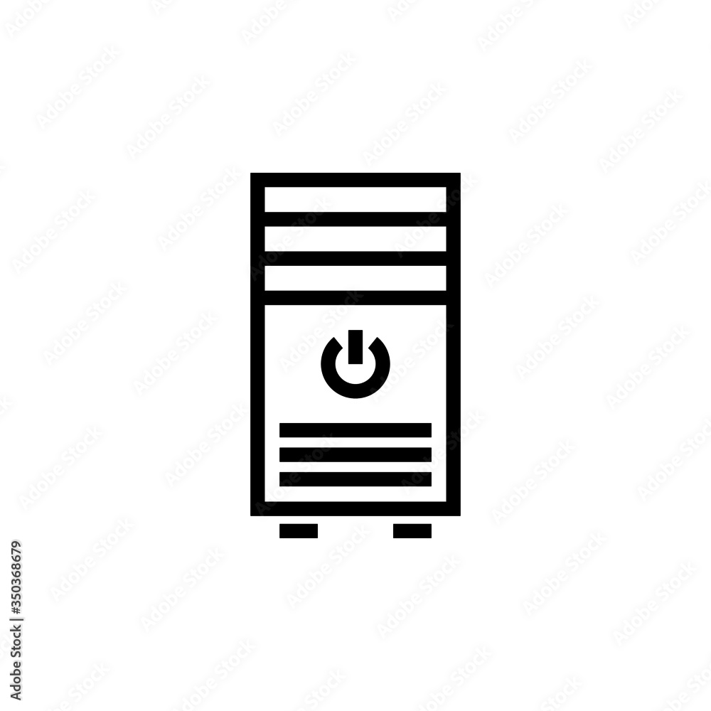 Poster computer tower vector icon in lineout, linear style isolated on white background