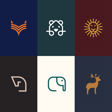 Animal logos collection ( Fox, Dog, Lion, Horse, Elephant, Deer )
