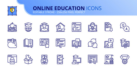 Simple set of outline icons about online education.