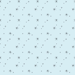 Blue seamless pattern background. Beautiful continuous illustration, star, snowflake. Hand drawn art modern