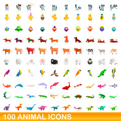 100 animal icons set. Cartoon illustration of 100 animal icons vector set isolated on white background