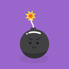 Cute cartoon of confidence happy bomb with fire ignite readily to bomb on a purple background.