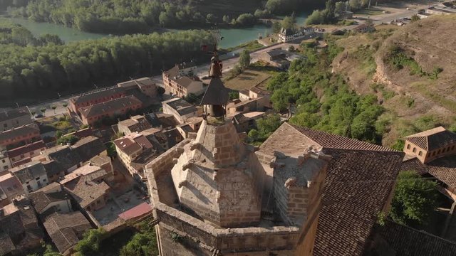 Orbital Point of View of the Spanish Village of Graus and its Basilica of Virgen de la Pe&ntilde;a