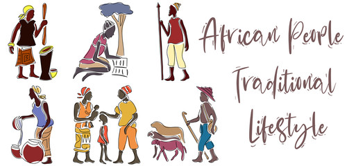 Africa Day Illustration to Celebrate May 25th with Traditional People Working in Tradition Roles from African continent.