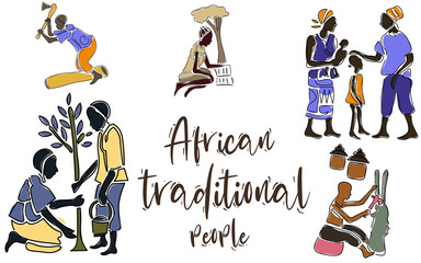 May 25 is Africa Day: Illustration to Celebrate African with Traditional People Working in Tradition Roles from African continent.