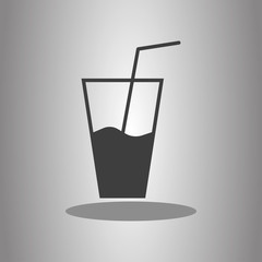 Glass with straw simple icon vector with shadow. Flat desing