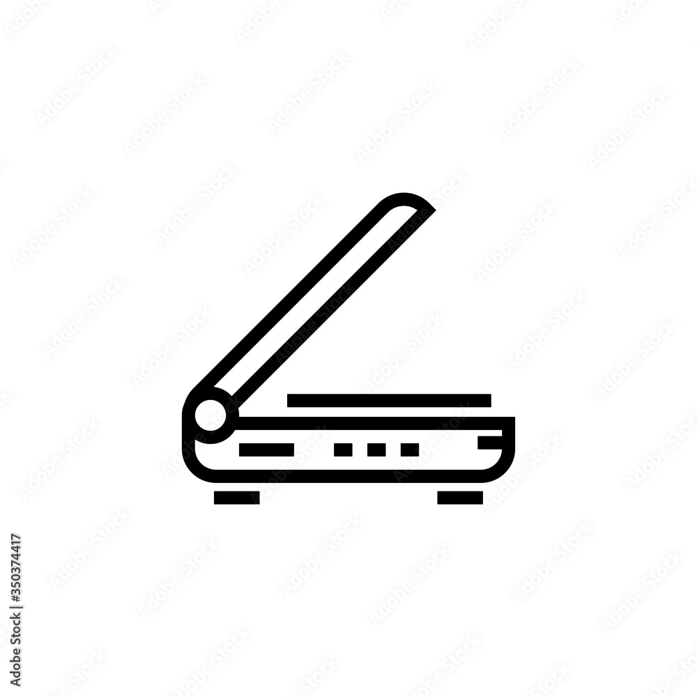 Poster scanner vector icon in linear, outline icon isolated on white background