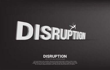 Fototapeta premium Silhouette of businessman falling down from disruption text 3D. Concept for crisis from business disruption