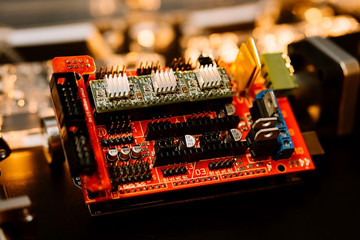 Parts for assembly cnc machine. arduino board for controlling the machine.