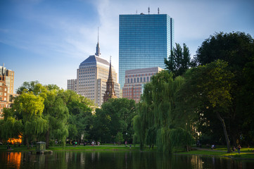Skyline view of Boston, Massachusetts, from the Public Garden.
