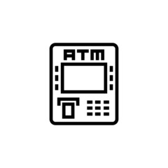 Atm vector icon in linear, outline icon isolated on white background