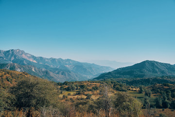 Obraz premium View of the highland from afar. Happy international mountain day.