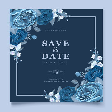 Elegant Classic Blue Floral Wedding Invitation Template