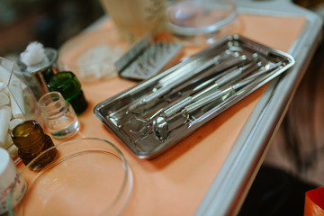 Close up of a instruments in the dental office