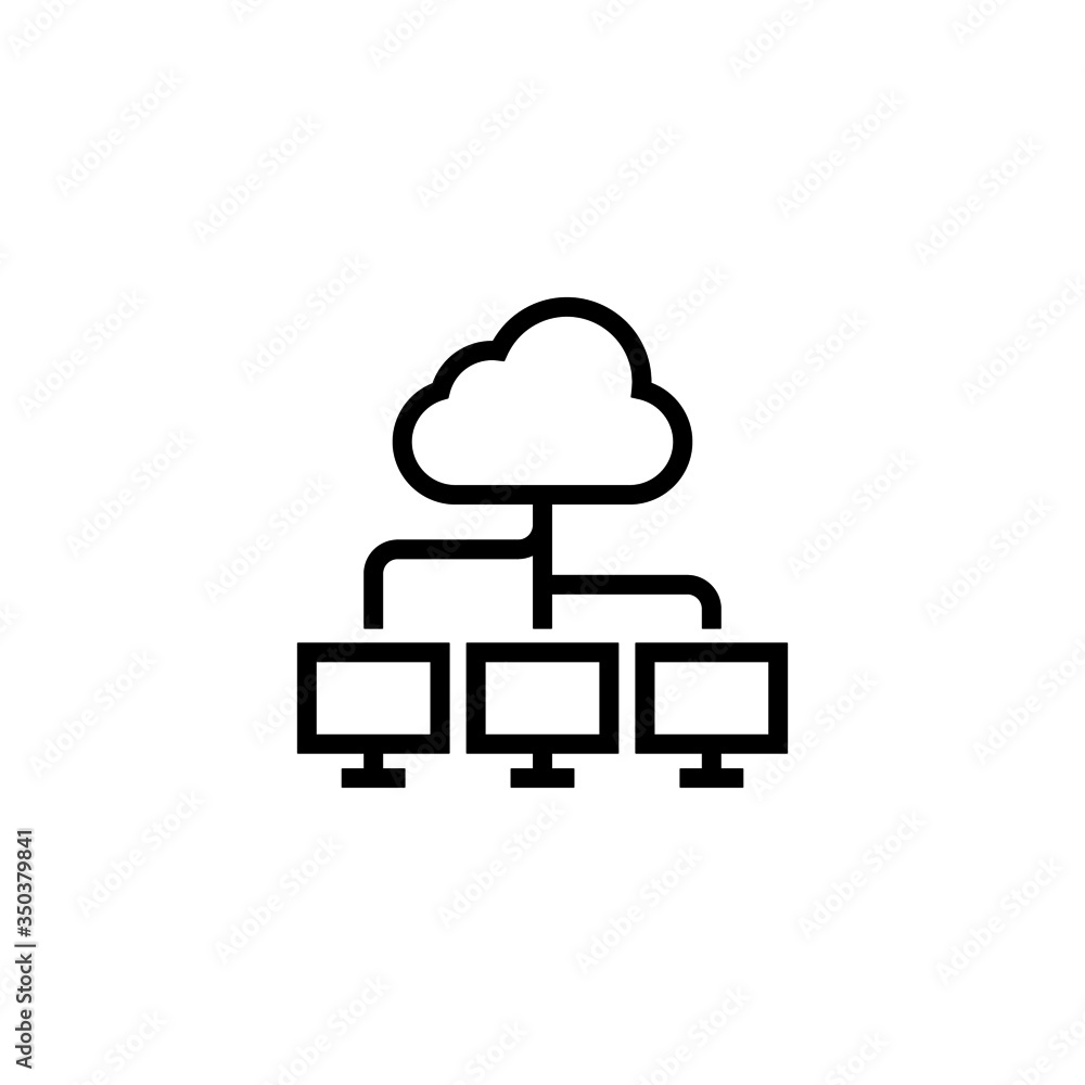 Poster cloud computing technology icon in linear, outline icon isolated on white background