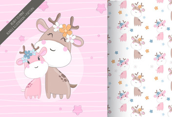 Baby giraffe tribal with seamless pattern