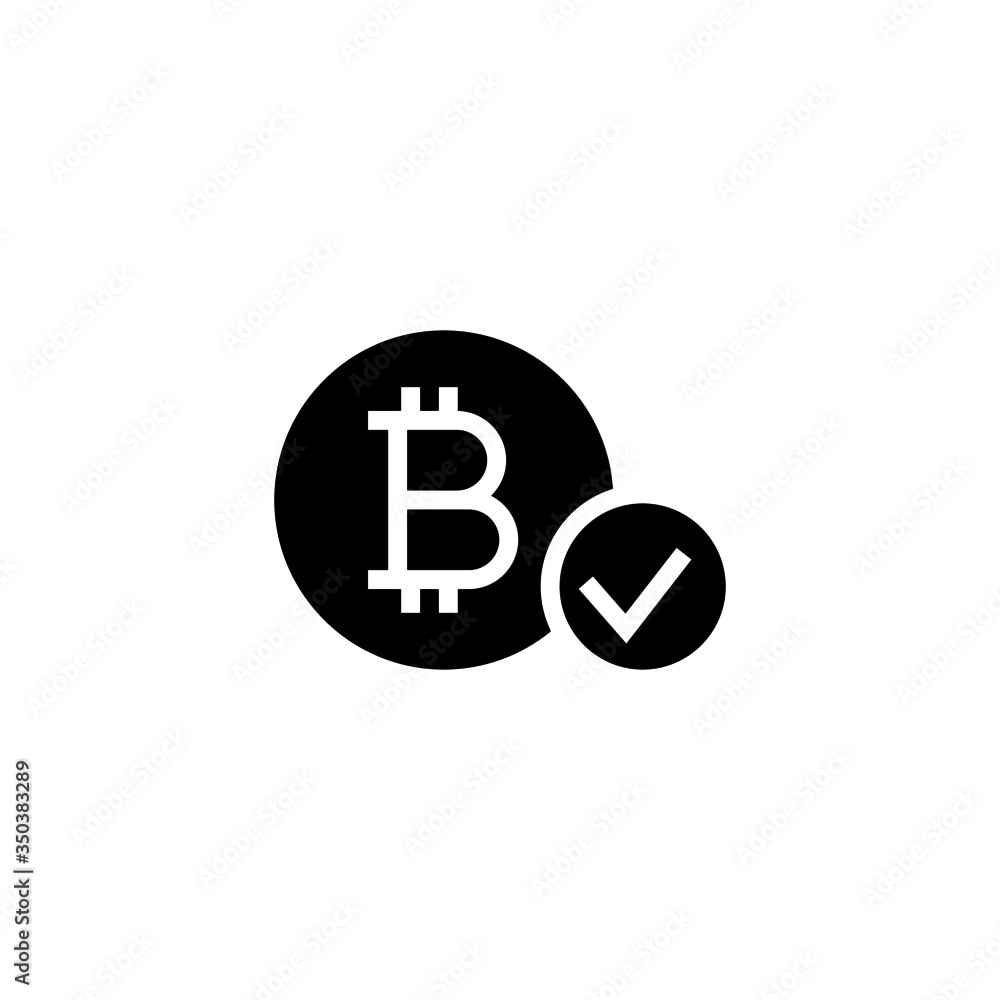 Poster bitcoin accepted vector icon in black solid flat design icon isolated on white background