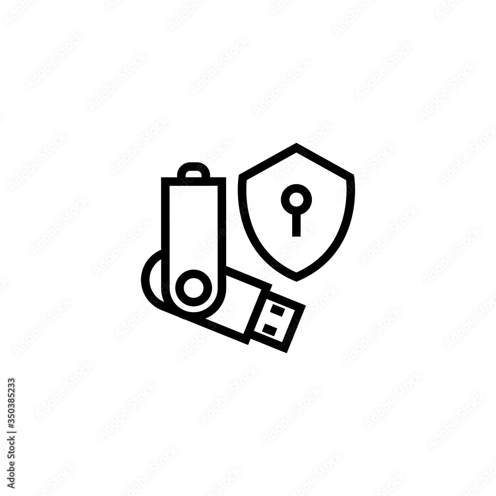 Poster pendrive security vector icon in linear, outline icon isolated on white background