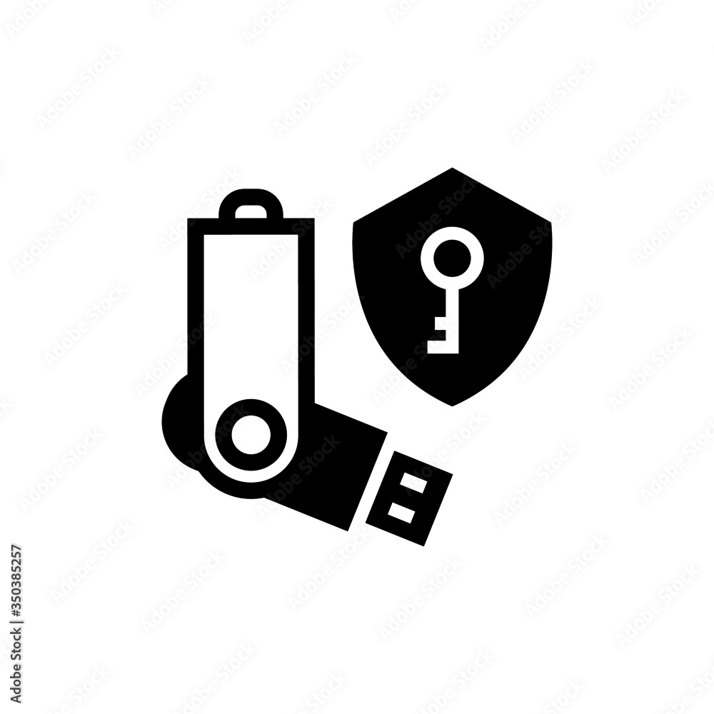 Poster pendrive security vector icon in black solid flat design icon isolated on white background
