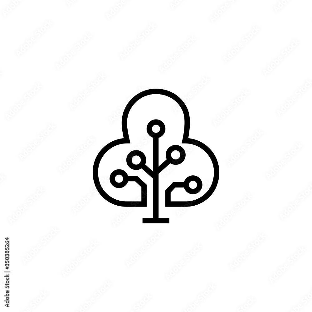 Poster technology tree vector icon in linear, outline icon isolated on white background
