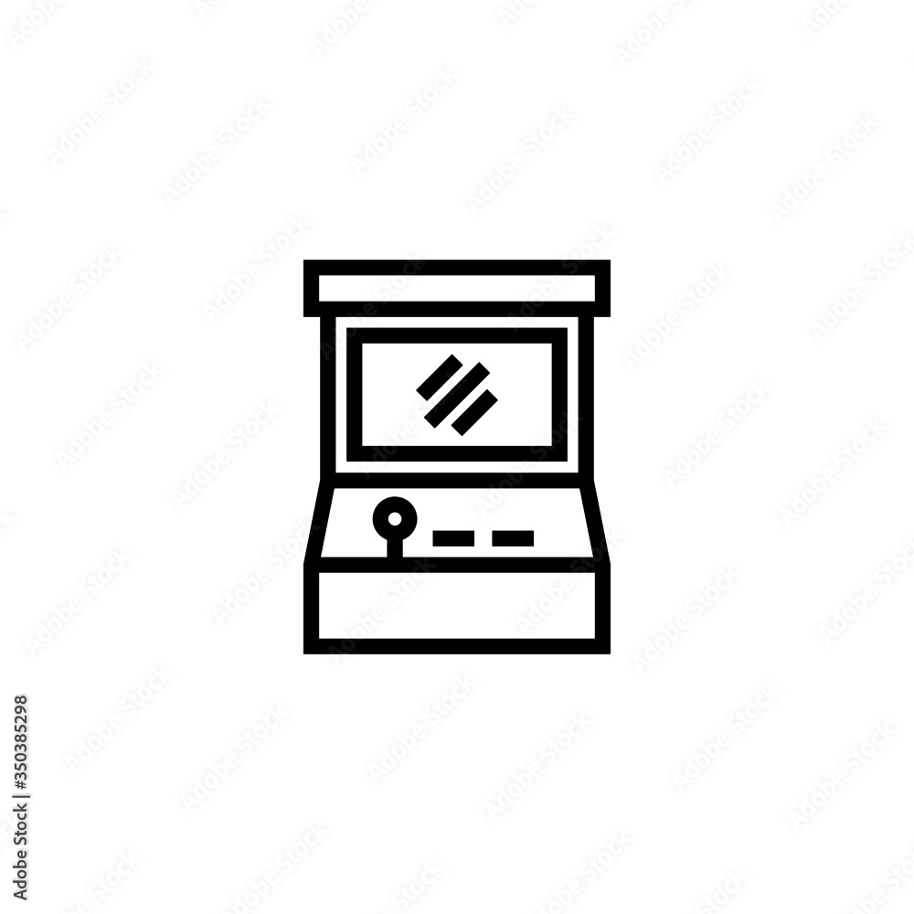 Poster arcade machine vector icon in linear, outline icon isolated on white background