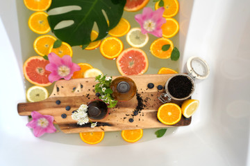 Vegan, natural cosmetics for relaxing bath.