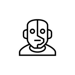 Cyborg vector icon in linear, outline icon isolated on white background