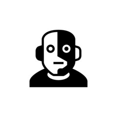 Cyborg vector icon in black solid flat design icon isolated on white background