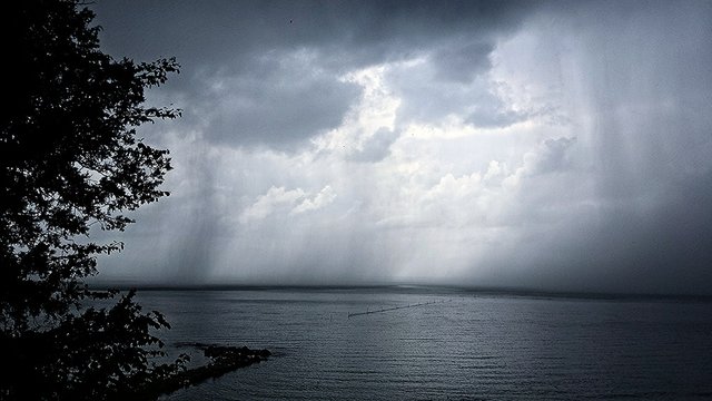 Cloudy Sky Over Sea On Rainy Day