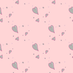Pink vector seamless pattern background. Art continuous heart illustration. Hand drawn abstract art modern