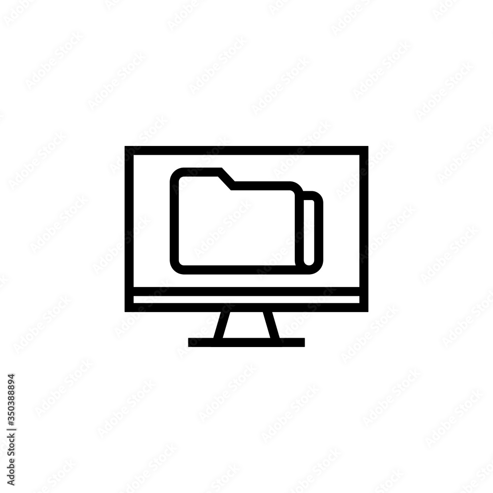 Poster computer folder vector icon in linear, outline icon isolated on white background
