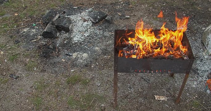 Fire in the grill in nature